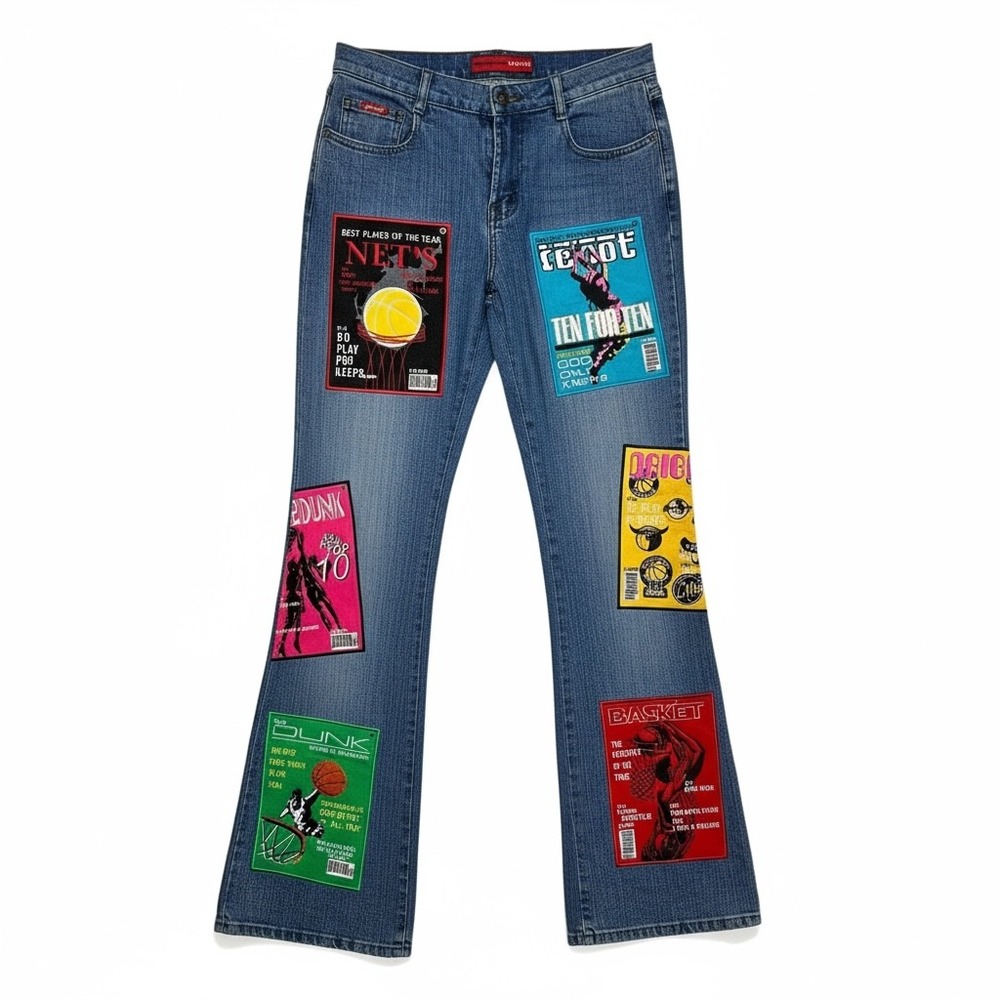 LE MORE Vintage 90's Jeans‎ Size 5 Basketball Magazine Patch Flare Bootcut
